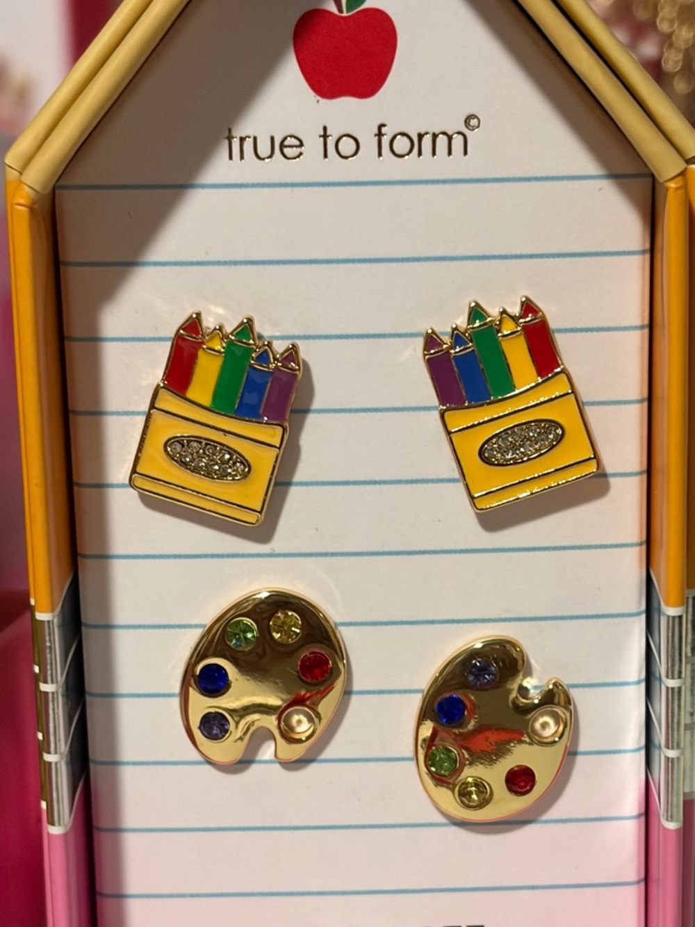 True to Form Colorful Crayon & Paint Palette Stud Earring Set